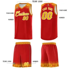 Red Gold Indians Print Basketball Uniform Jersey 5