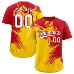 Red Gold Ink Pattern Authentic Baseball Jersey 1