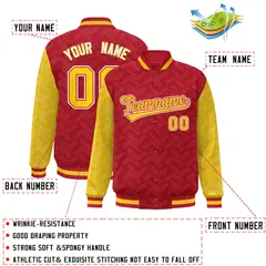 Red Gold L Pattern Raglan Full-Snap Varsity Letterman Jacket 2