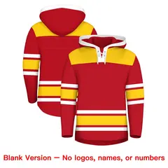 Red Gold Lace-Up Neck Raglan Hockey Hoodie Jersey 7