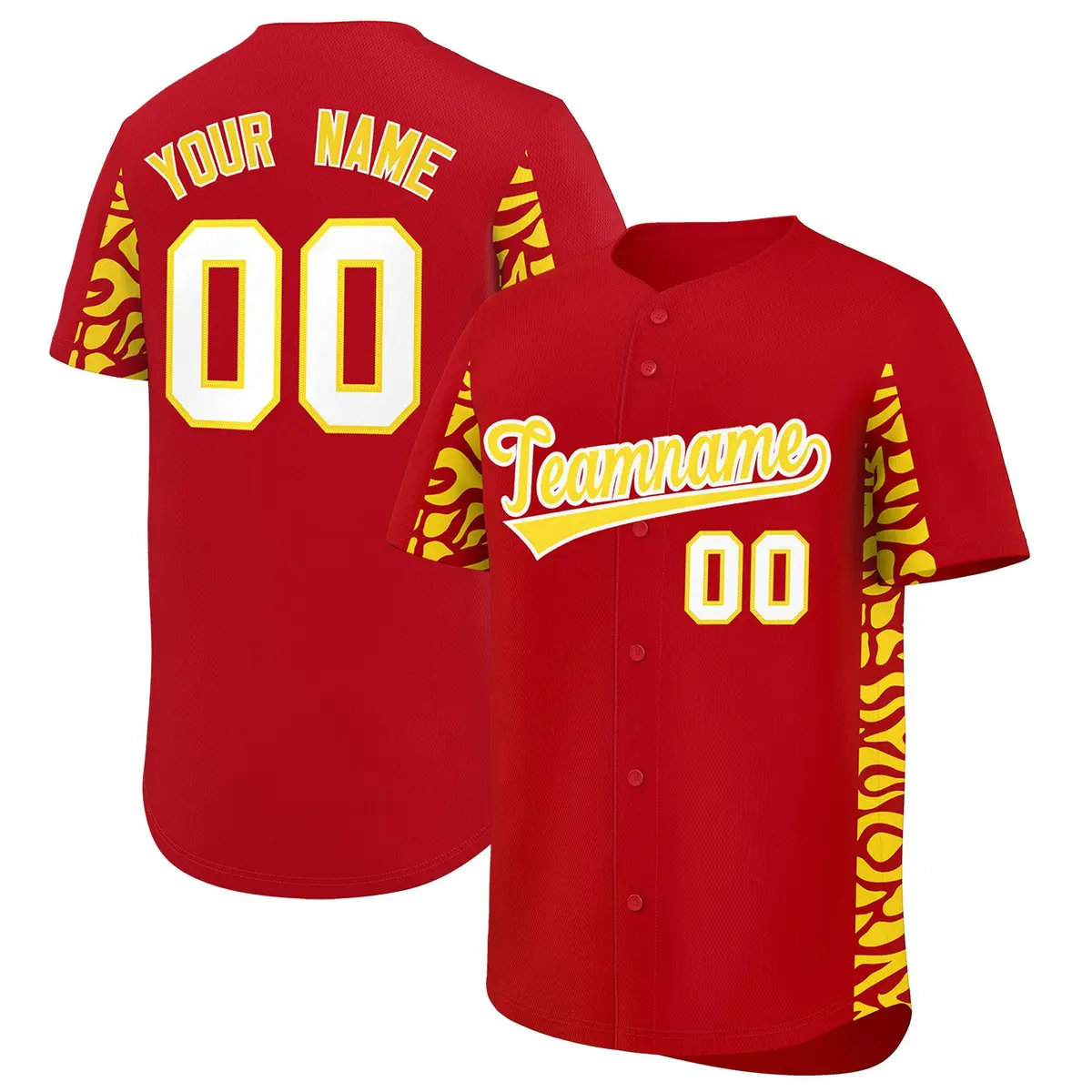 Red Gold Leopard Graffiti Side Design Baseball Jersey