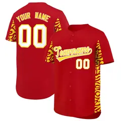 Red Gold Leopard Graffiti Side Design Baseball Jersey 1