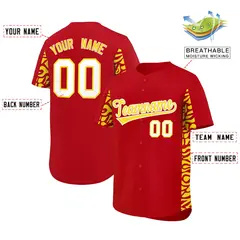 Red Gold Leopard Graffiti Side Design Baseball Jersey 2
