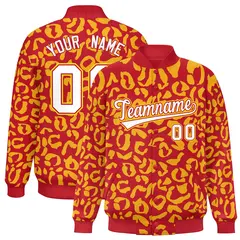 Red Gold Leopard Graffiti Varsity Letterman Baseball Jacket