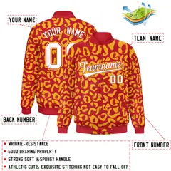 Red Gold Leopard Graffiti Varsity Letterman Baseball Jacket 2