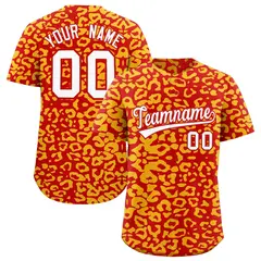 Red Gold Leopard Print Baseball Jersey 1