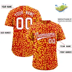 Red Gold Leopard Print Baseball Jersey 2