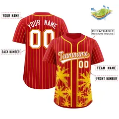 Red Gold Pinstripe Coconut Tree Baseball Jersey 2