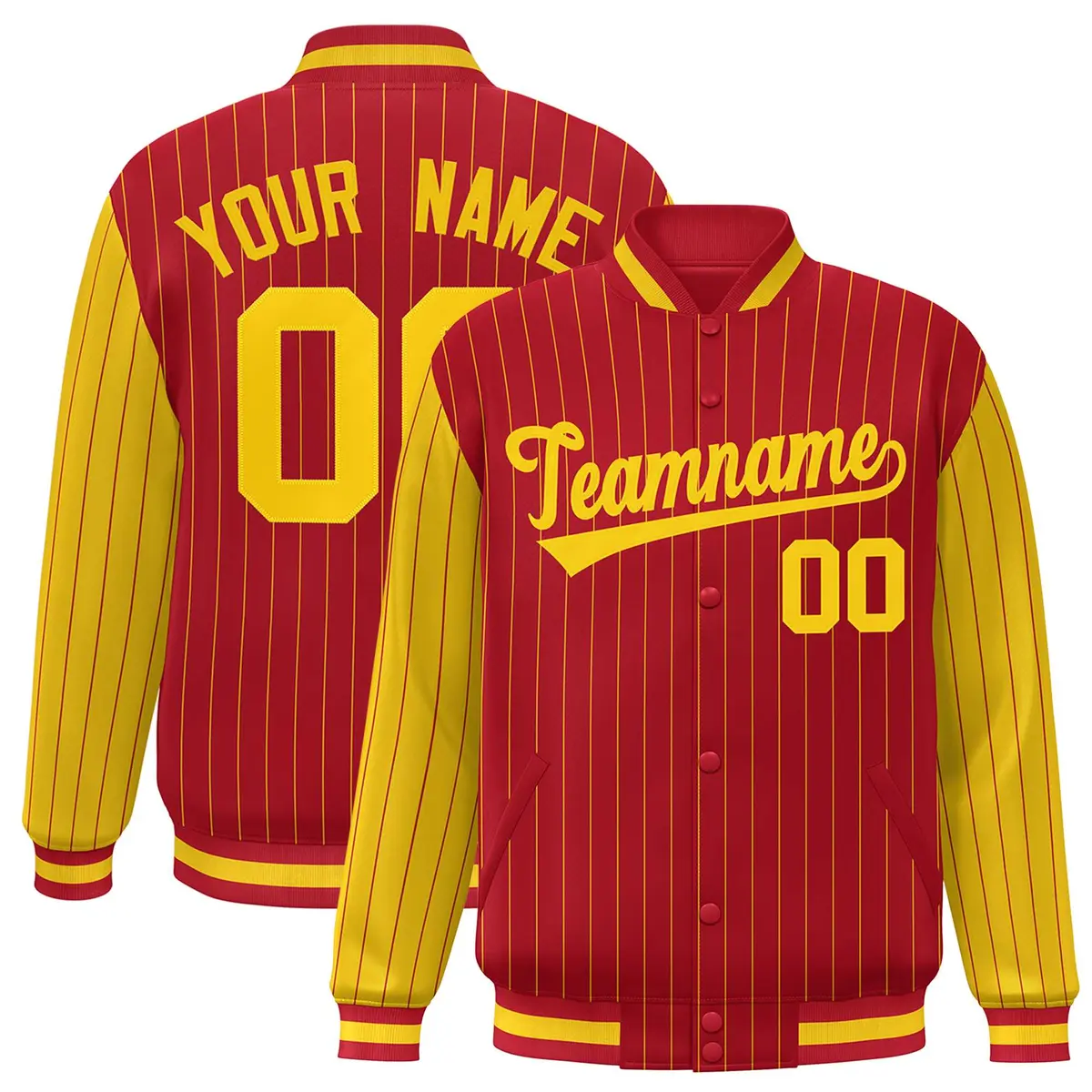 Red Gold Pinstripe Raglan Varsity Letterman Baseball Jacket