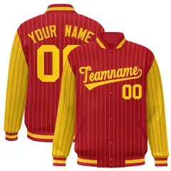 Red Gold Pinstripe Raglan Varsity Letterman Baseball Jacket 1