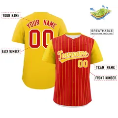 Red Gold Pinstripe Two-Tone Authentic Baseball Jersey 2