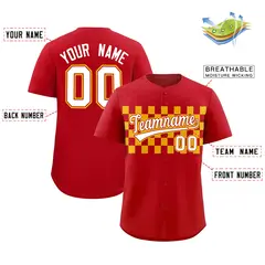 Red Gold Plaid Fashion Authentic Baseball Jersey 2