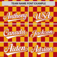 Red Gold Plaid Fashion Authentic Baseball Jersey 3
