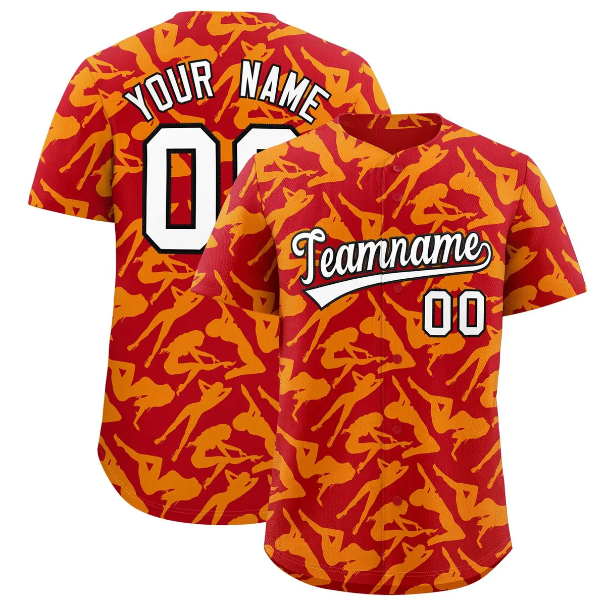 Red Gold Playboy Graffiti Pattern Baseball Jersey
