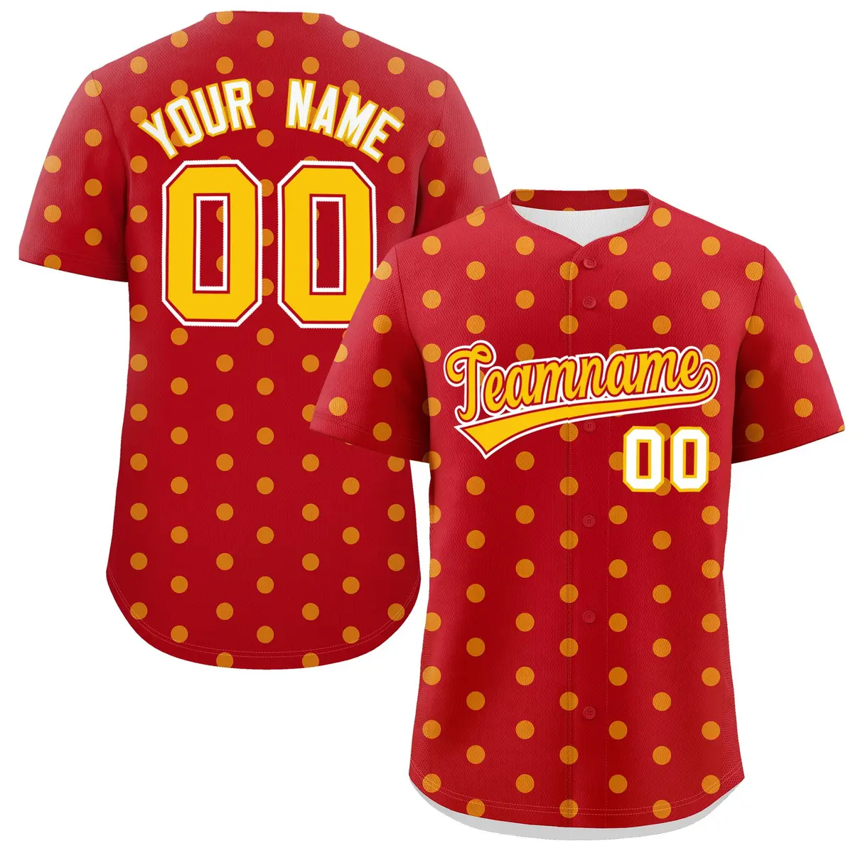 Red Gold Polka Dot Graffiti Authentic Baseball Jersey