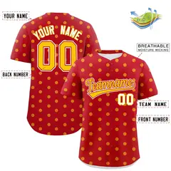 Red Gold Polka Dot Graffiti Authentic Baseball Jersey 2
