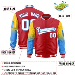Red Gold-Powder Blue Gradient Raglan Varsity Full-Zip Letterman Bomber Jacket 2