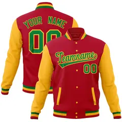 Red Gold Raglan Full-Snap Varsity Letterman Baseball Jacket