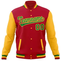 Red Gold Raglan Full-Snap Varsity Letterman Baseball Jacket 5