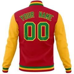 Red Gold Raglan Full-Snap Varsity Letterman Baseball Jacket 6