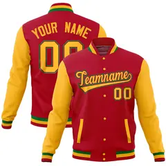 Red Gold Raglan Full-Snap Varsity Letterman Baseball Jacket