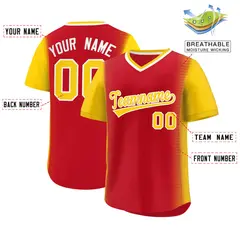 Red Gold Raglan Pullover Baseball Jersey 2