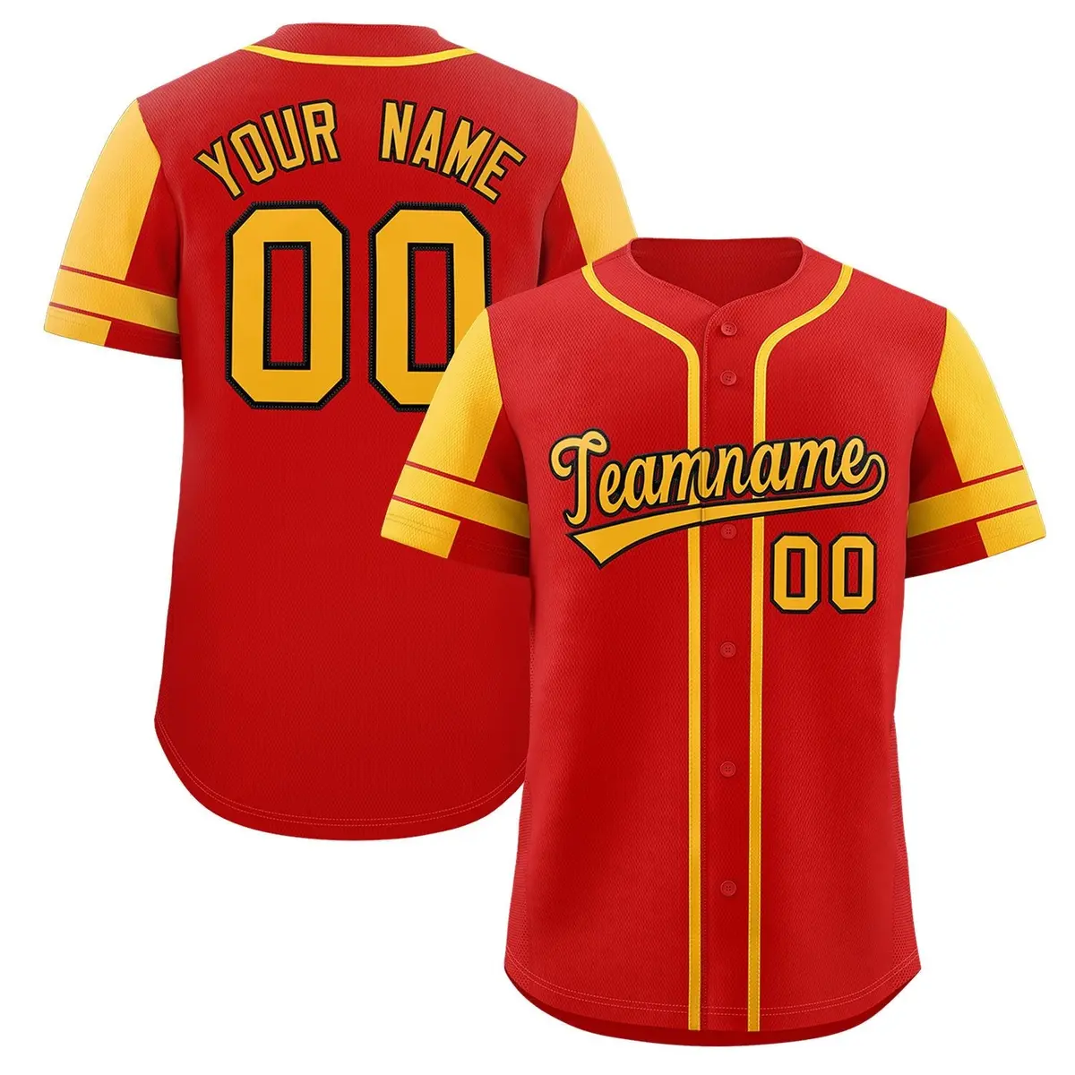 Red Gold Raglan Sleeve Authentic Baseball Jersey