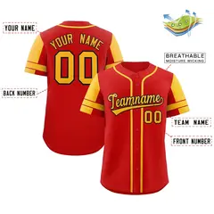 Red Gold Raglan Sleeve Authentic Baseball Jersey 2