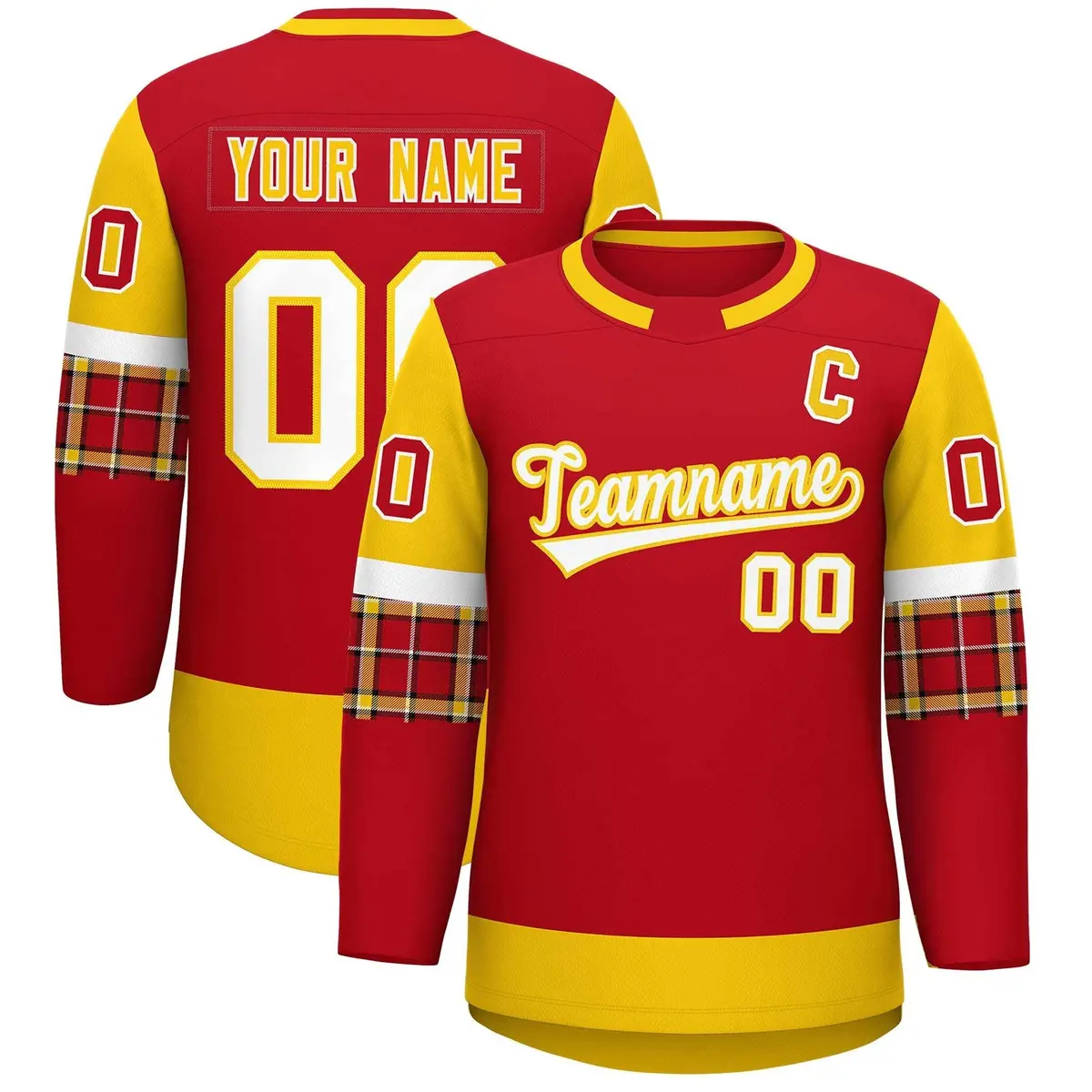 Red Gold Raglan Sleeves Round-Neck Hockey Jersey