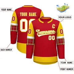 Red Gold Raglan Sleeves Round-Neck Hockey Jersey 2