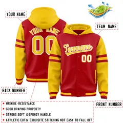 Red Gold Raglan Three Stripes Varsity Letterman Jacket Hoodie 4