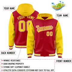 Red Gold Raglan Two Tone Full-Snap Varsity Letterman Jacket Hoodie 4
