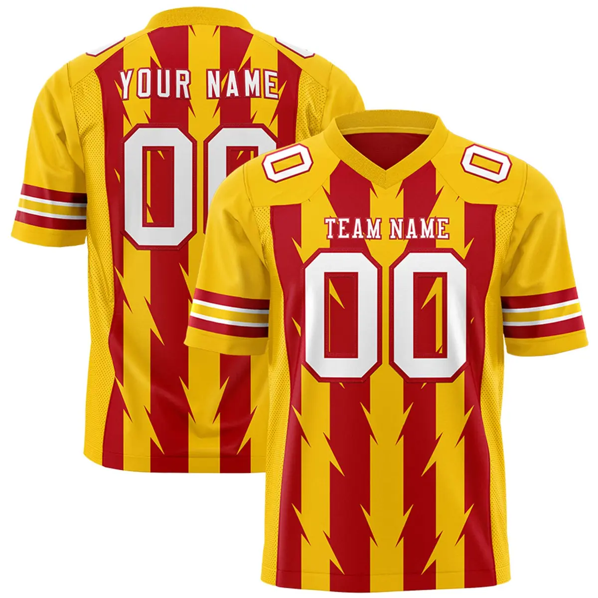 Red Gold Razr Stripe Graffiti Pattern Flag Football Jersey