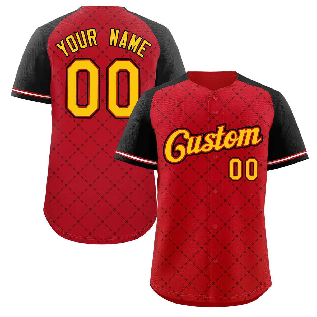 Red Gold Red-Black Rhombus Authentic Baseball Jersey