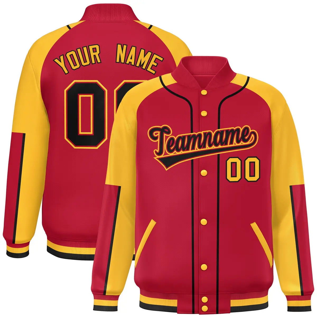 Red Gold-Red Raglan Letterman Jacket