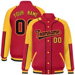 Red Gold-Red Raglan Letterman Jacket