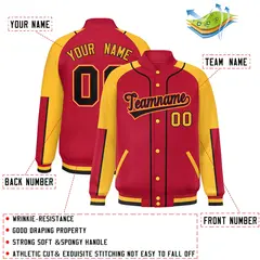 Red Gold-Red Raglan Letterman Jacket 2