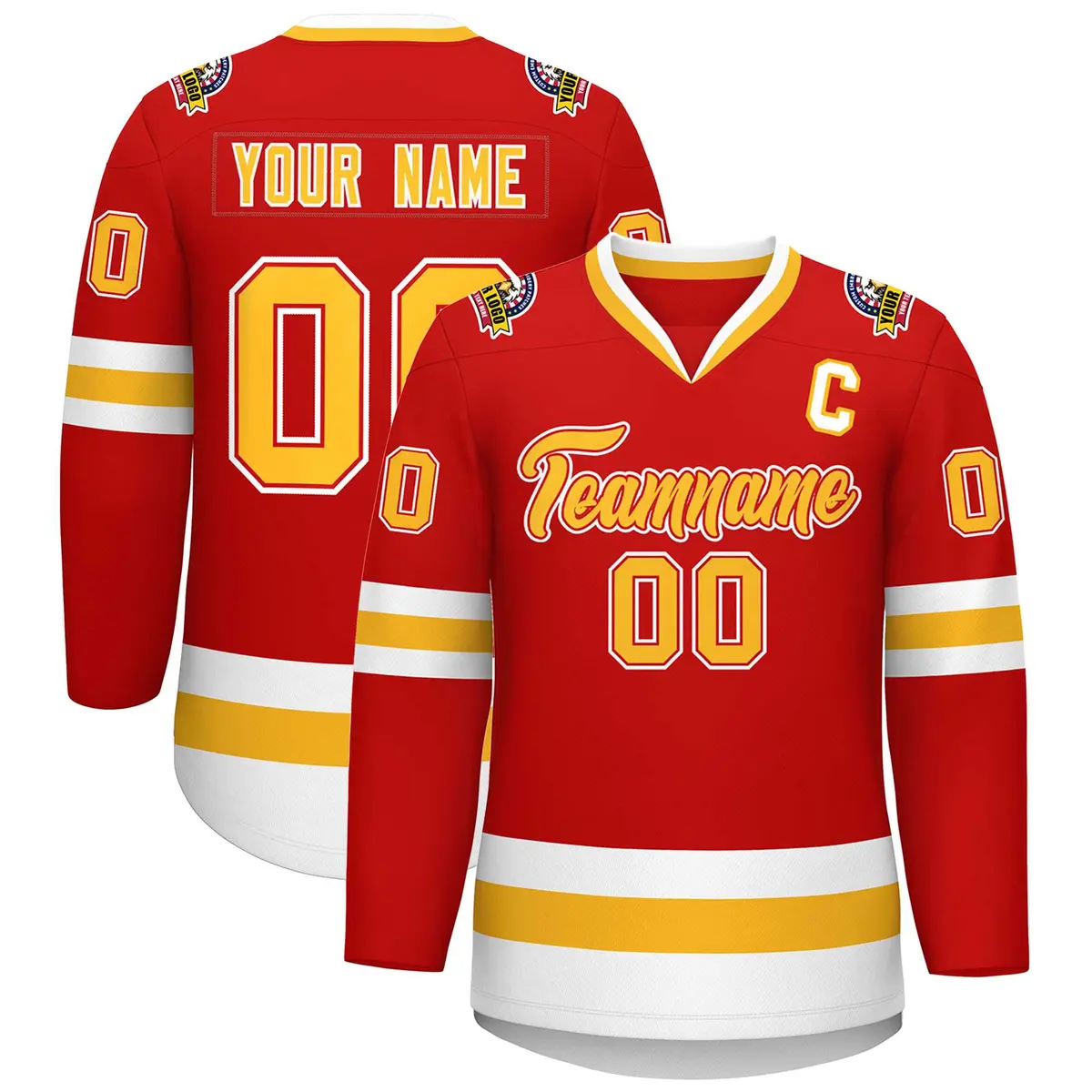 Red Gold Red-White Classic Style Hockey Jersey
