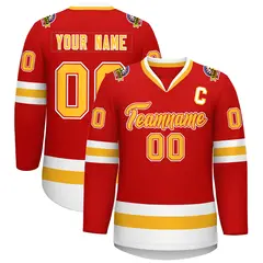 Red Gold Red-White Classic Style Hockey Jersey 1