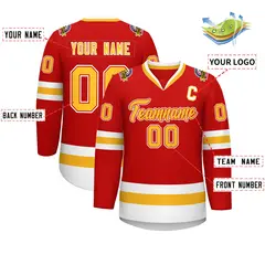 Red Gold Red-White Classic Style Hockey Jersey 2