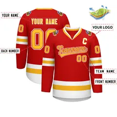 Red Gold Red-White Classic Style Hockey Jersey 2