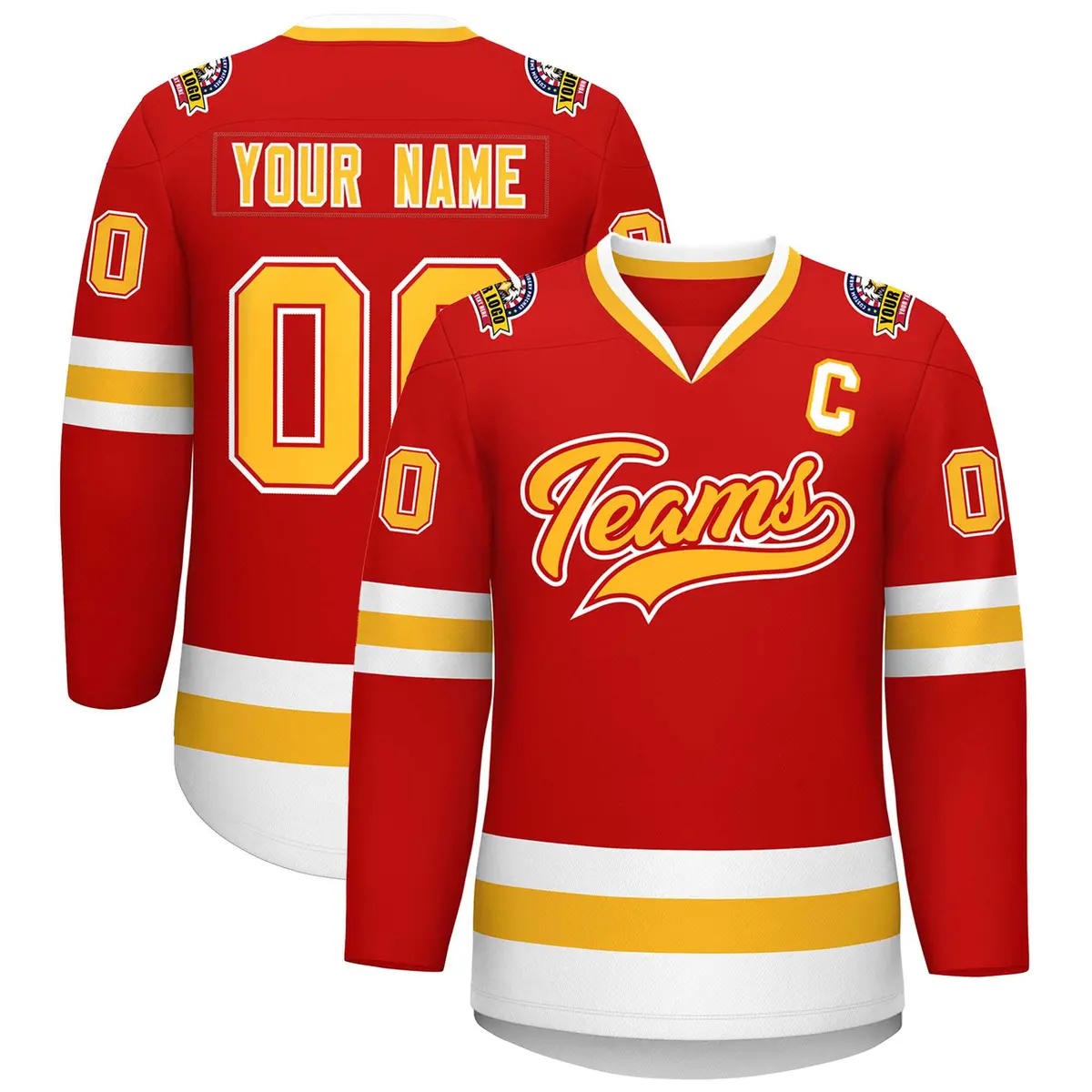 Red Gold Red-White Classic Style Hockey Jersey