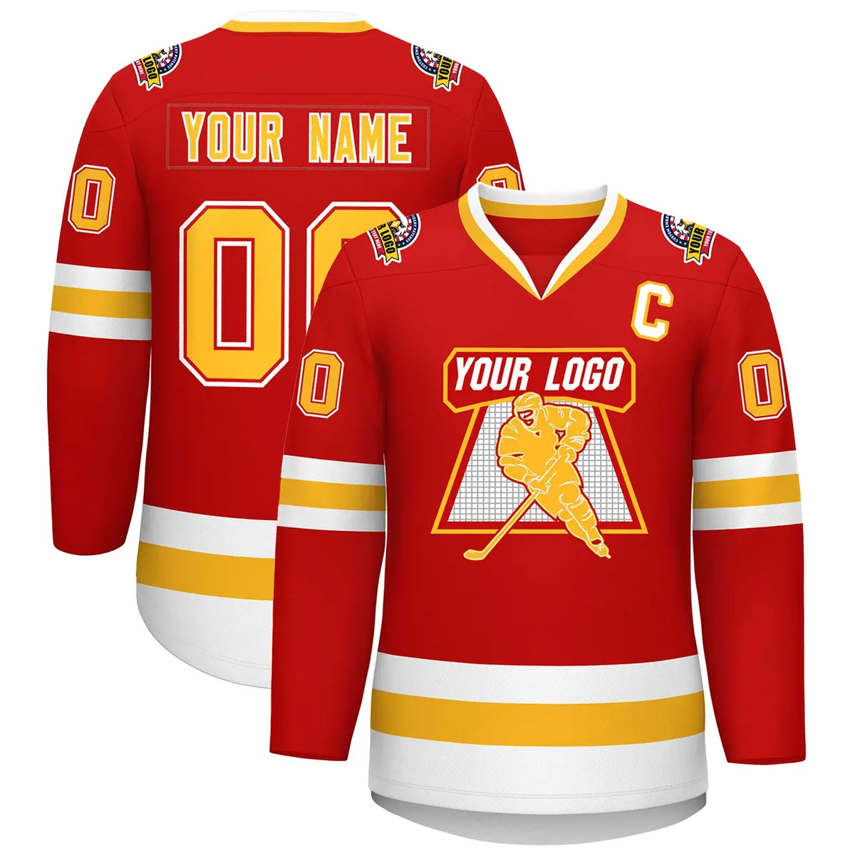 Red Gold Red-White Classic Style Hockey Jersey