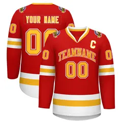 Red Gold Red-White Classic Style Hockey Jersey