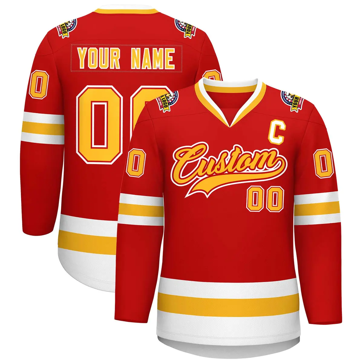 Red Gold Red-White Classic Style Hockey Jersey
