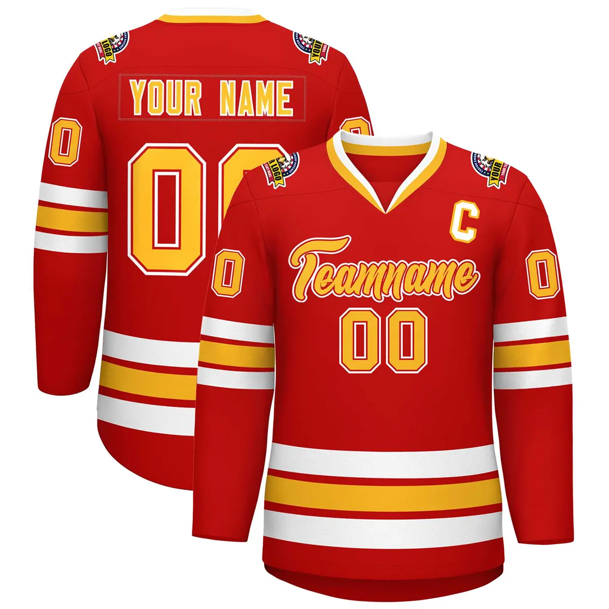 Red Gold Red-White Classic Style Hockey Jersey