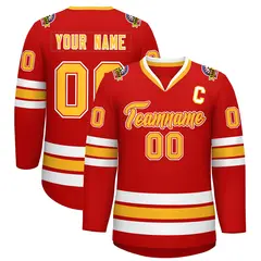 Red Gold Red-White Classic Style Hockey Jersey