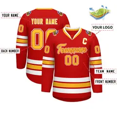 Red Gold Red-White Classic Style Hockey Jersey 2