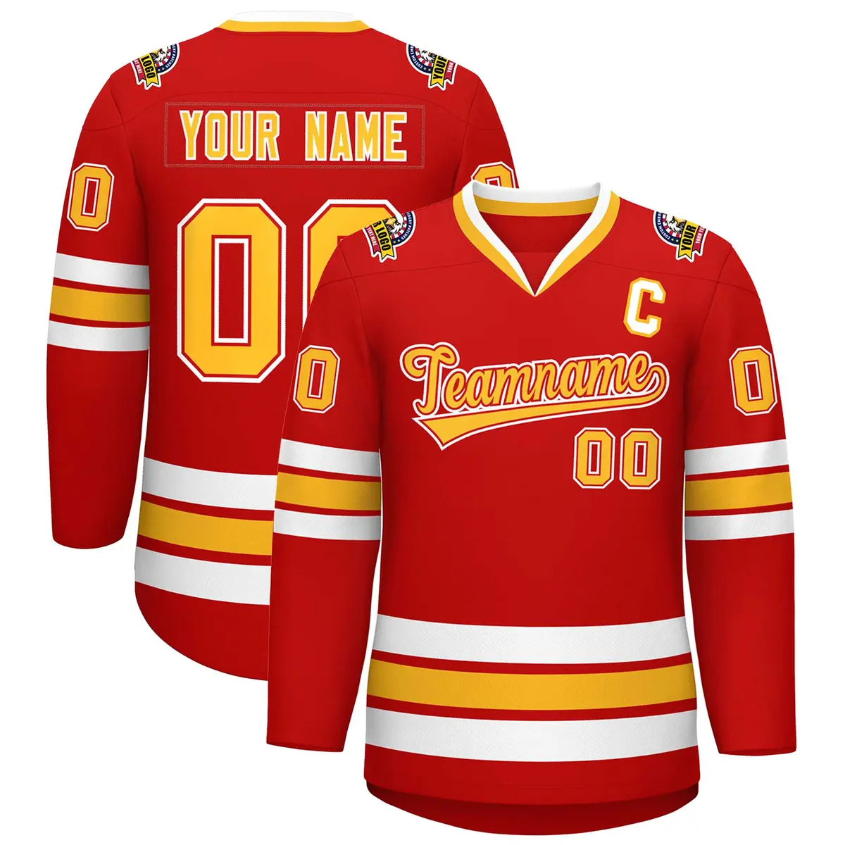 Red Gold Red-White Classic Style Hockey Jersey