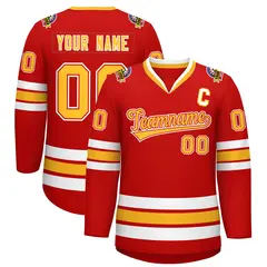 Red Gold Red-White Classic Style Hockey Jersey 1